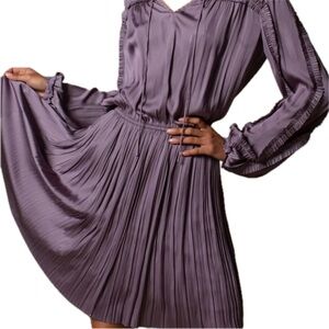 Current Air, Ruffled Trimmed Pleated Purple Mini Dress, NWT! Size Small. 2-4